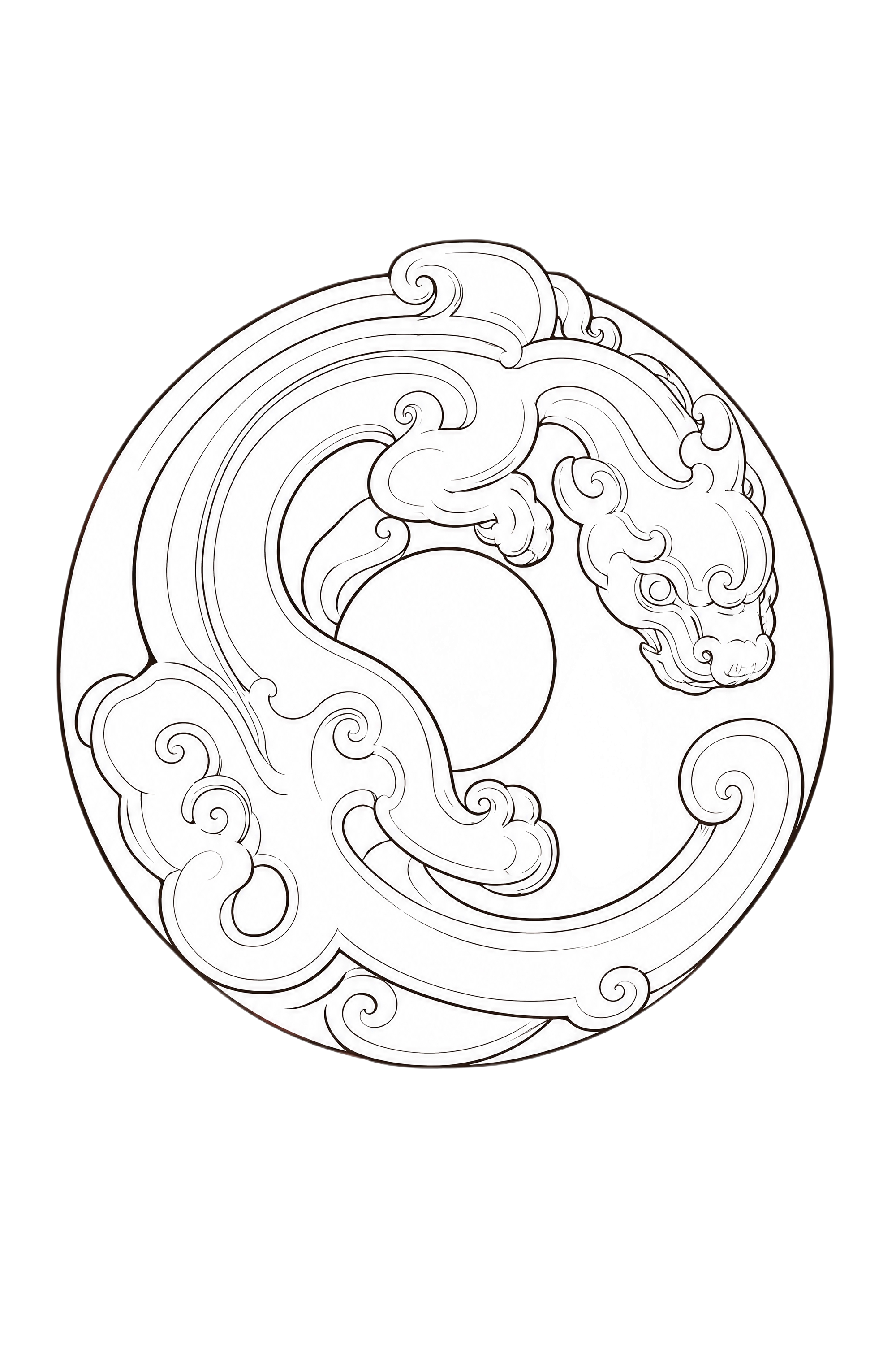 将这件玉璧螭龙玉器提取轮廓，处理成白描线稿风格。纯白色背景，用… - 图片创意预览