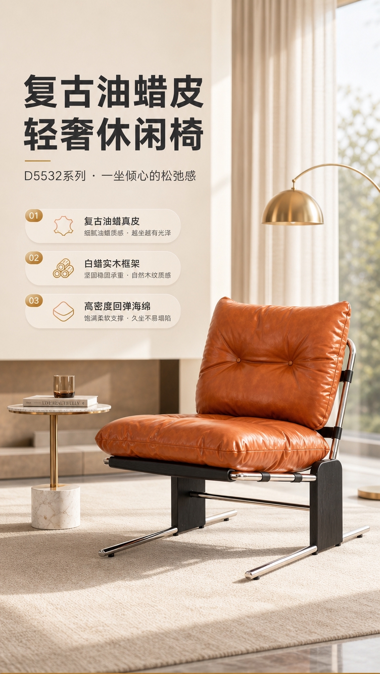 [商品] 使用【图1】右侧赤陶色休闲椅；保留拉扣软包坐垫靠背、… - 图片创意预览