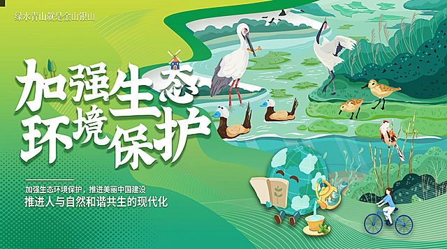 参照原图，去掉“推进人与自然和谐共生的现代化”下面两排小字，保留其他图文和配色风格不变，生成一张生态环境保护主题的海报