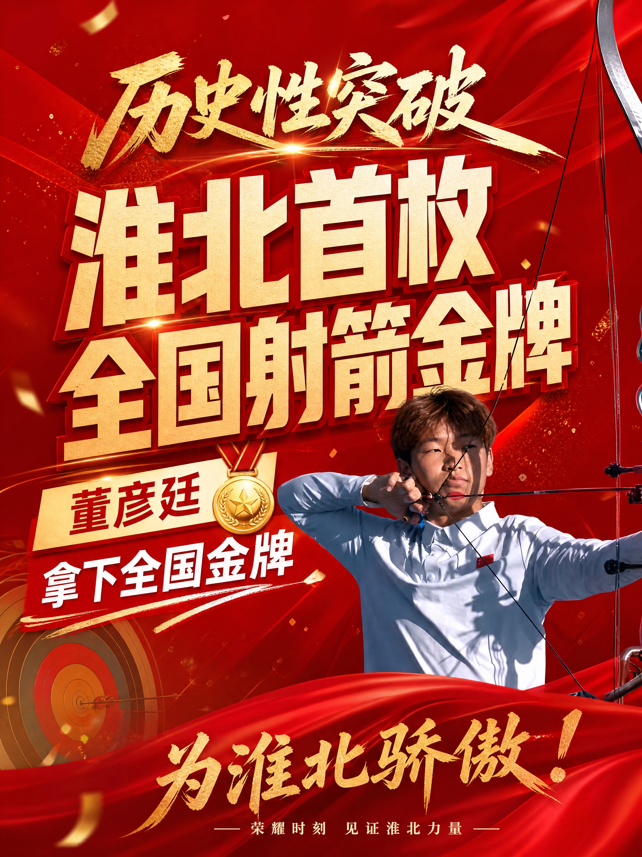 小红书笔记大字封面，红色醒目营销风格，射箭夺冠主题。主标题文字… - 图片创意预览
