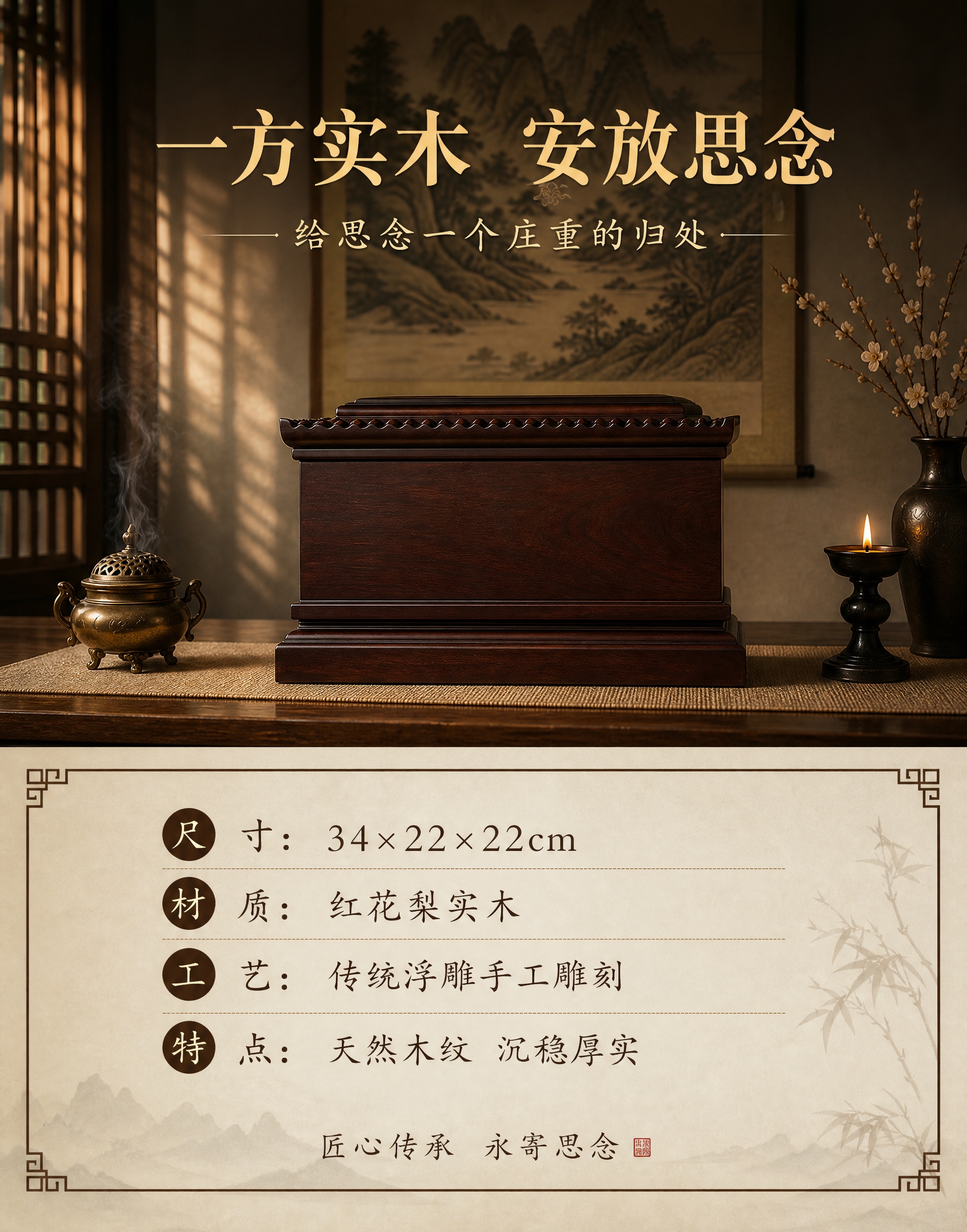 [主图-5 情感与规格竖版] 情感收尾+产品尺寸规格，传递庄重… - 图片创意预览