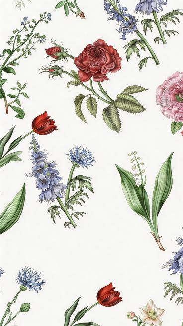 将图片生成高清大图，保留原图中手绘花卉插画的内容、风格和构图，提升画质清晰度和细节表现力预览效果