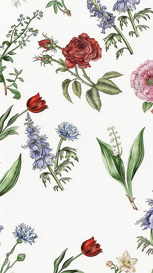 将图片生成高清大图，保留原图中手绘花卉插画的内容、风格和构图，提升画质清晰度和细节表现力