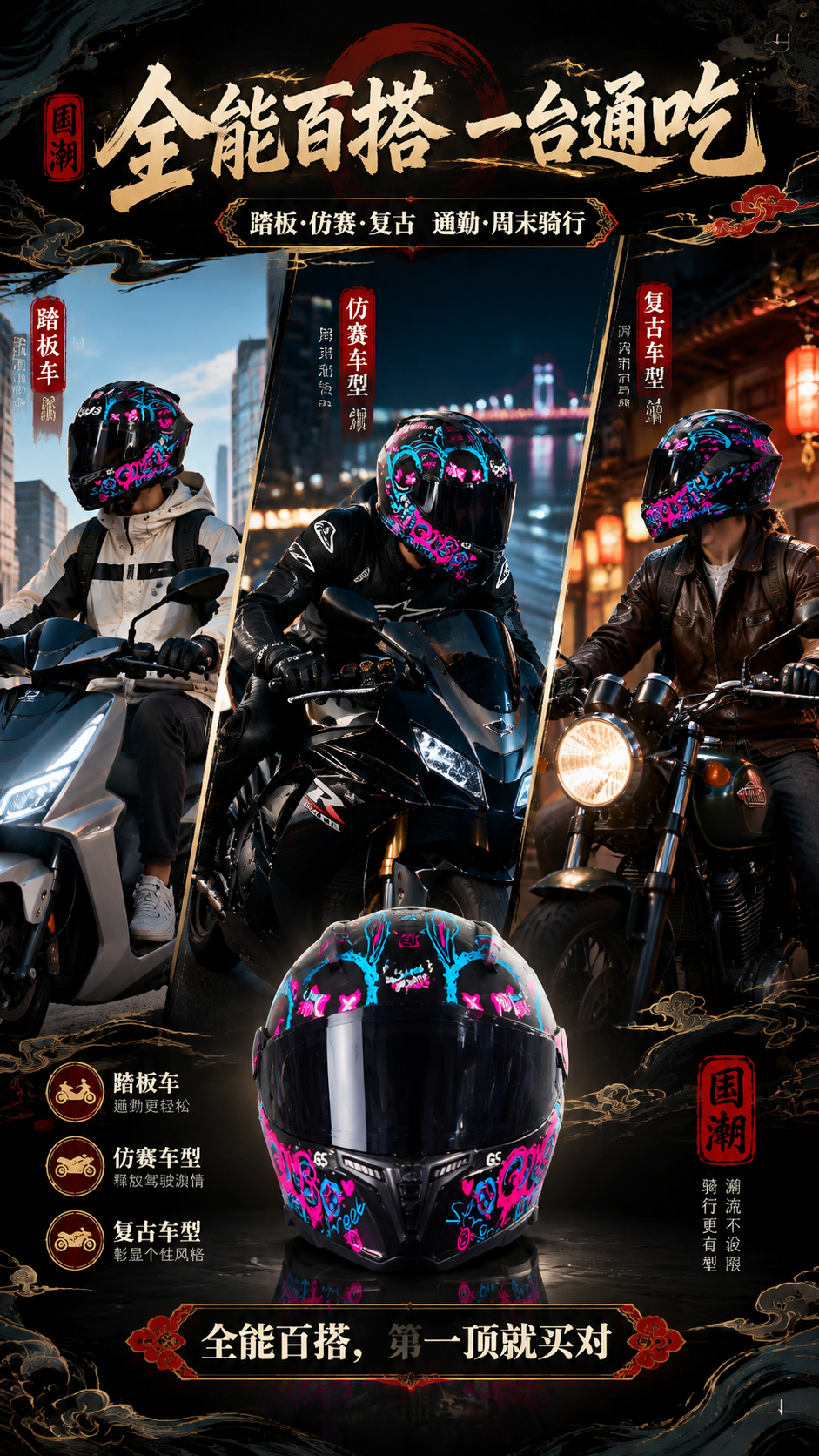 [商品] 使用【图1】GIUS觉势G5国潮涂鸦版全罩式摩托车头… - 图片创意预览