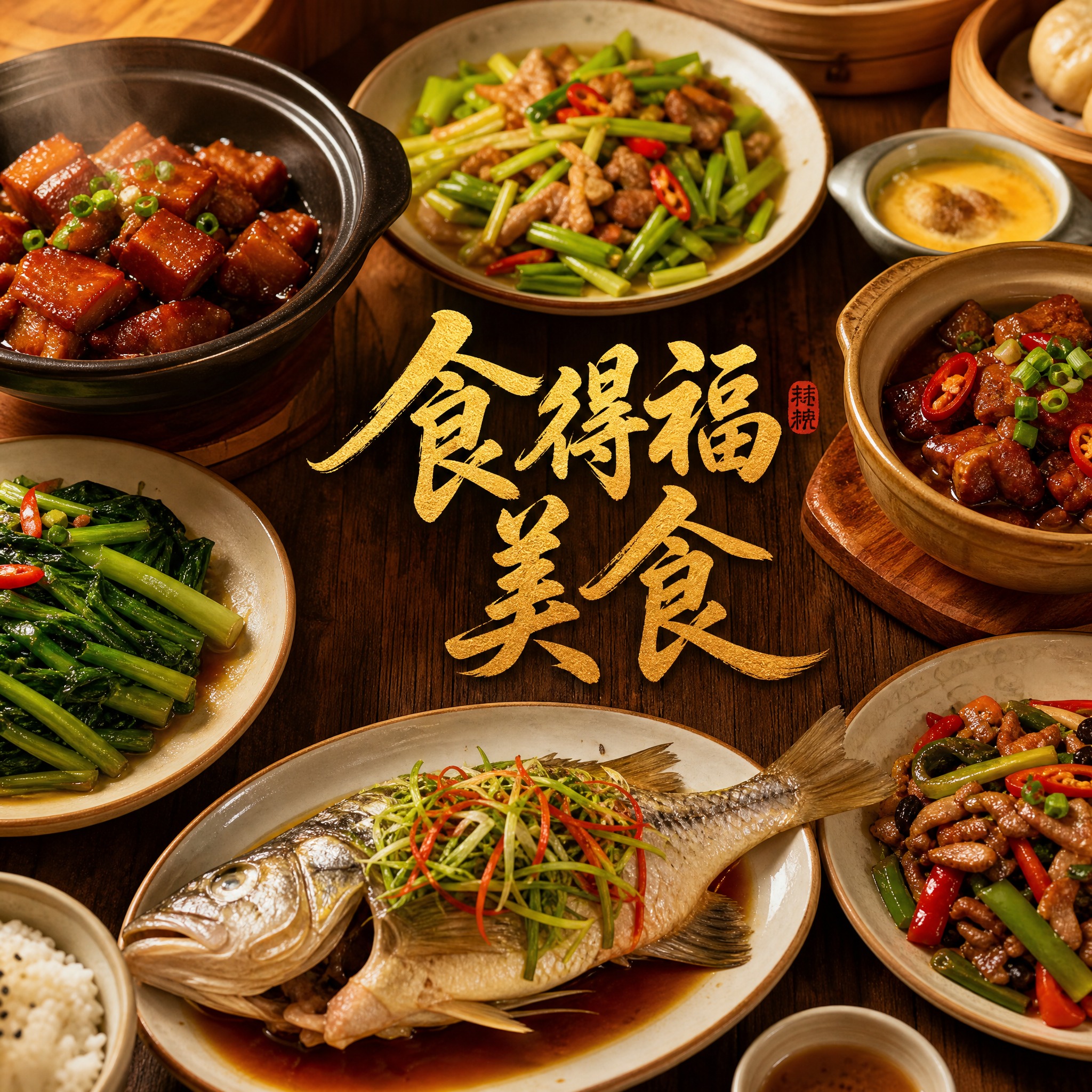 美食餐厅头像设计，店名"食得福美食"以精美书法字体呈现于画面中… - 图片创意预览