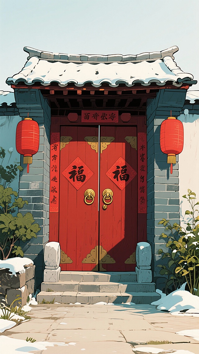 东北大门场景，二次元画风，不要人，空镜头，不要雪