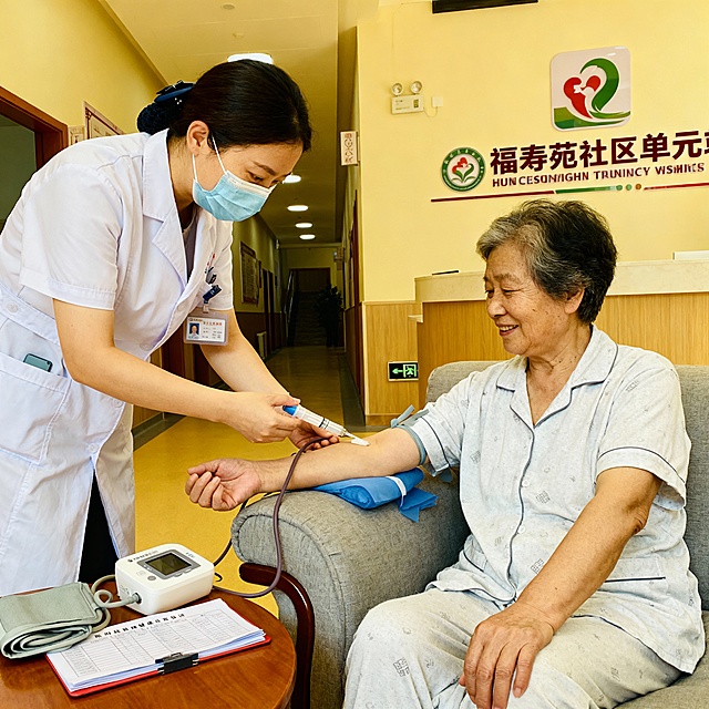 按照这种风格再做9类具体的服务项目。分别是：医院护工（初级陪护）、医院护工（中级陪护）、医院护工（高级陪护）、医院护工（特需陪护）、住院夜班护工、住家短期护工、白班陪同接送、上门采血/疾病筛查、上门医疗护理，尺寸一致