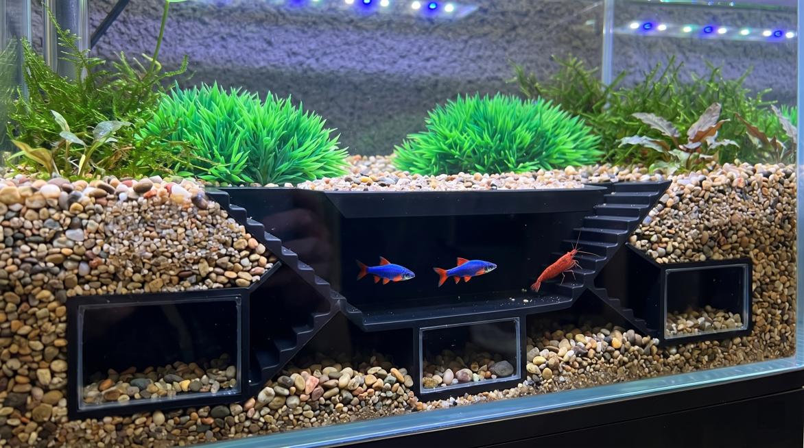 保留原图水族箱地下隧道的主体特征，作为砾石下鱼虾藏身处的鱼缸装饰，方便观赏，不同摆放角度，超清，细节丰富，真实自然预览效果
