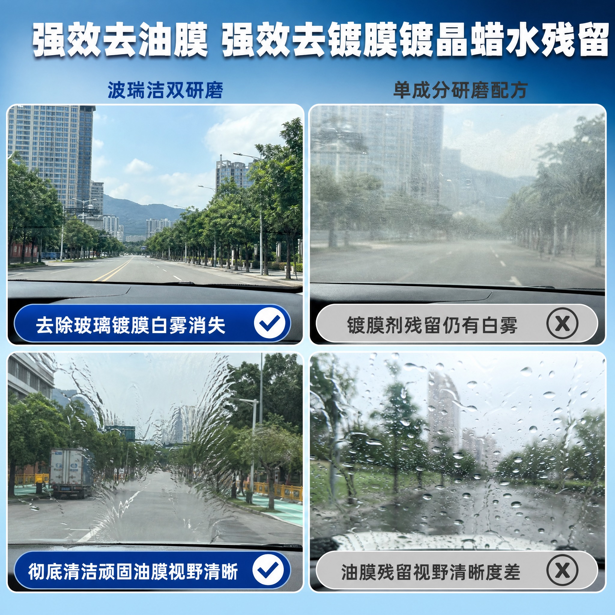 [主图-2] 玻璃油膜清洁乳效果对比图，核心任务：直观展示强效… - 图片创意预览