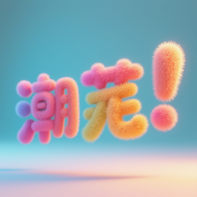 3D立体毛绒绒字体，质感柔软蓬松，色彩柔和，温暖治愈预览效果