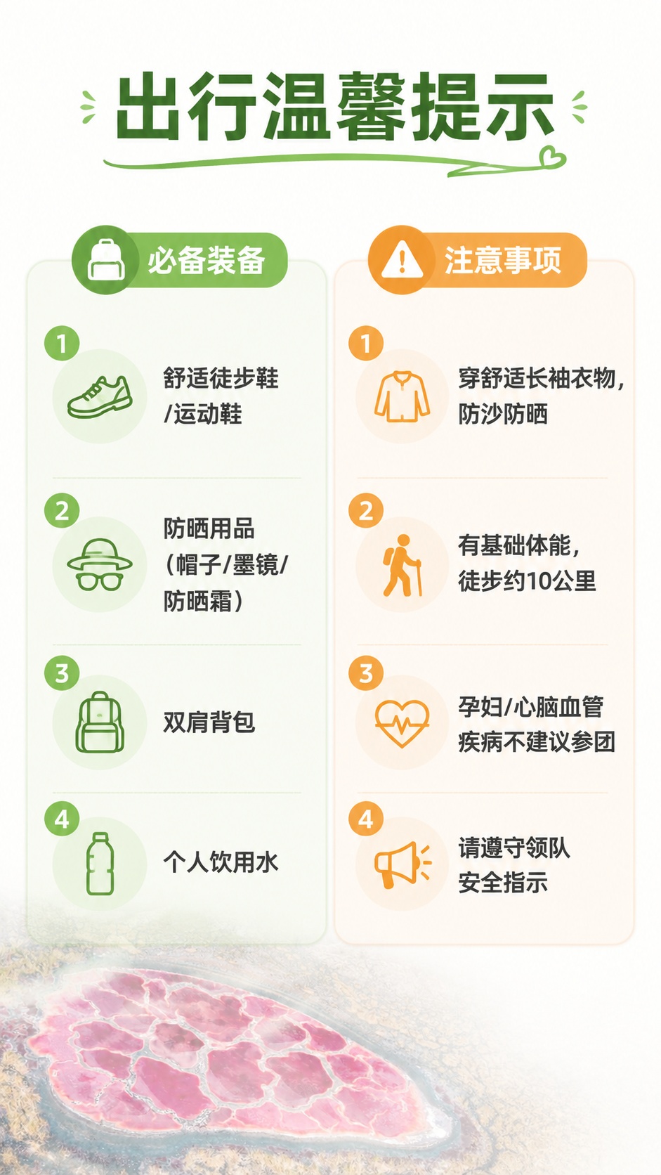 [第7屏] 出行须知屏，提示必备装备和注意事项，本屏使用【图1… - 图片创意预览