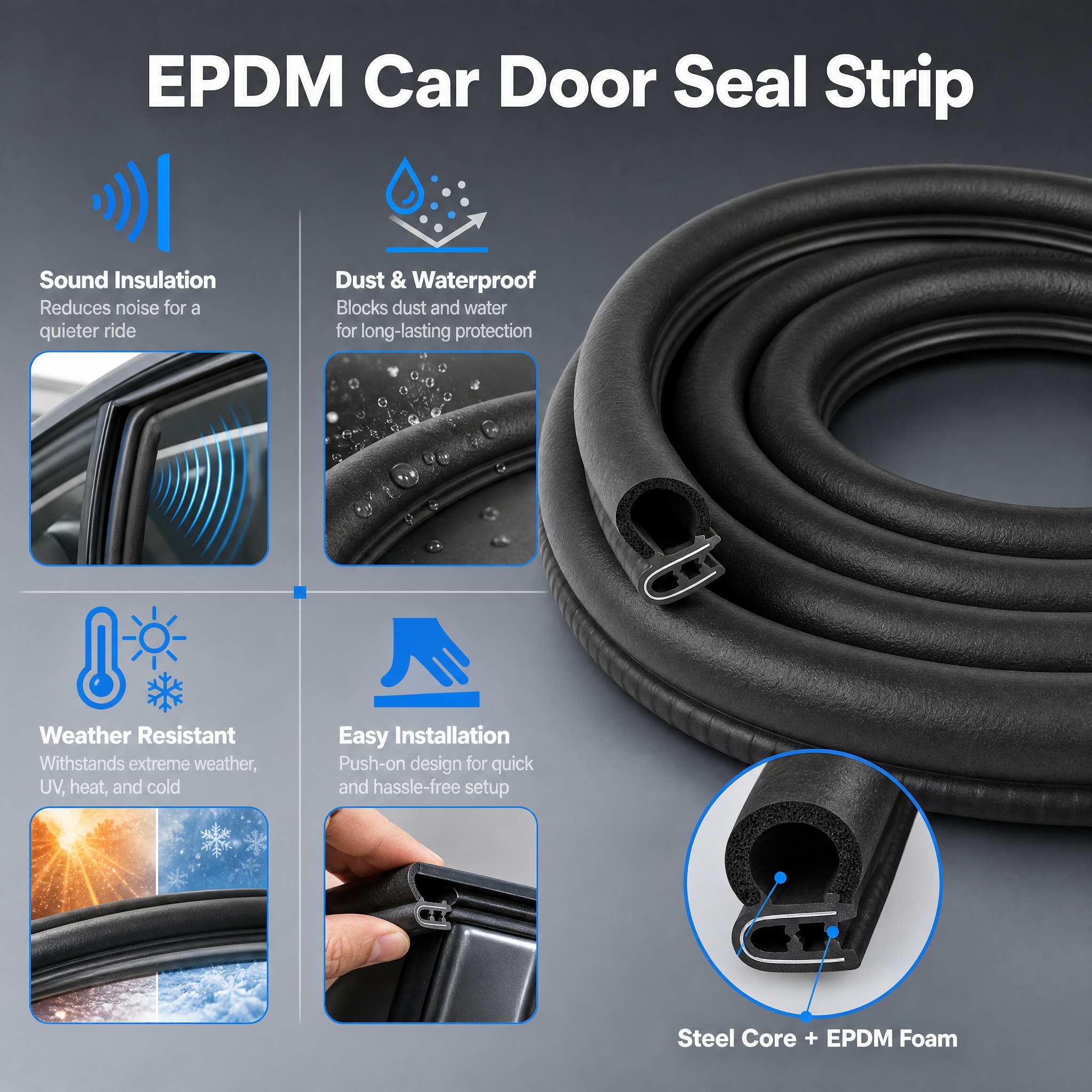 [主图-2] 核心卖点图，展示EPDM汽车胶条的四大核心功能优… - 图片创意预览
