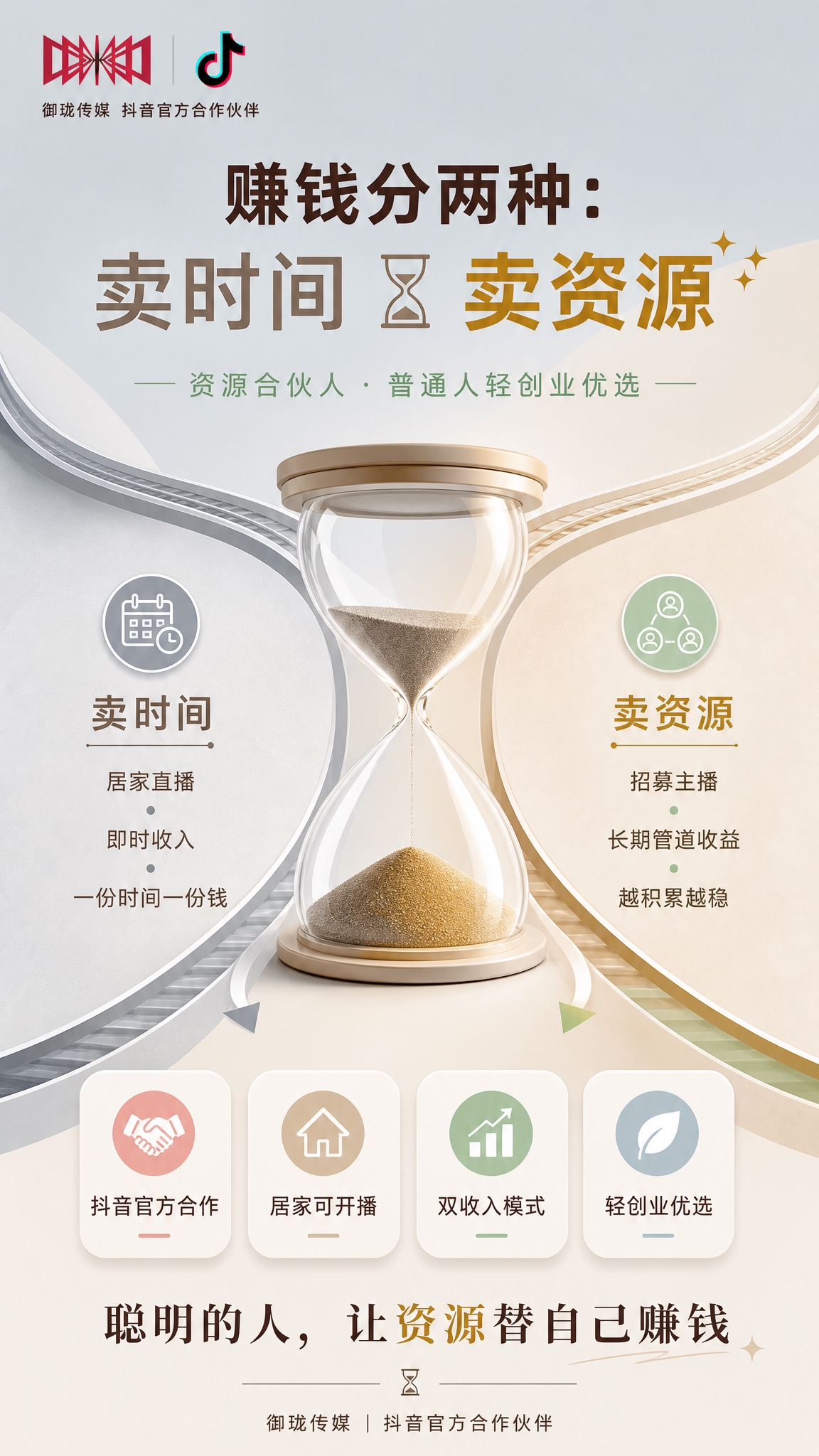 一张竖版9:16的朋友圈资源合伙人招募海报，主打「两种赚钱方式… - 图片创意预览
