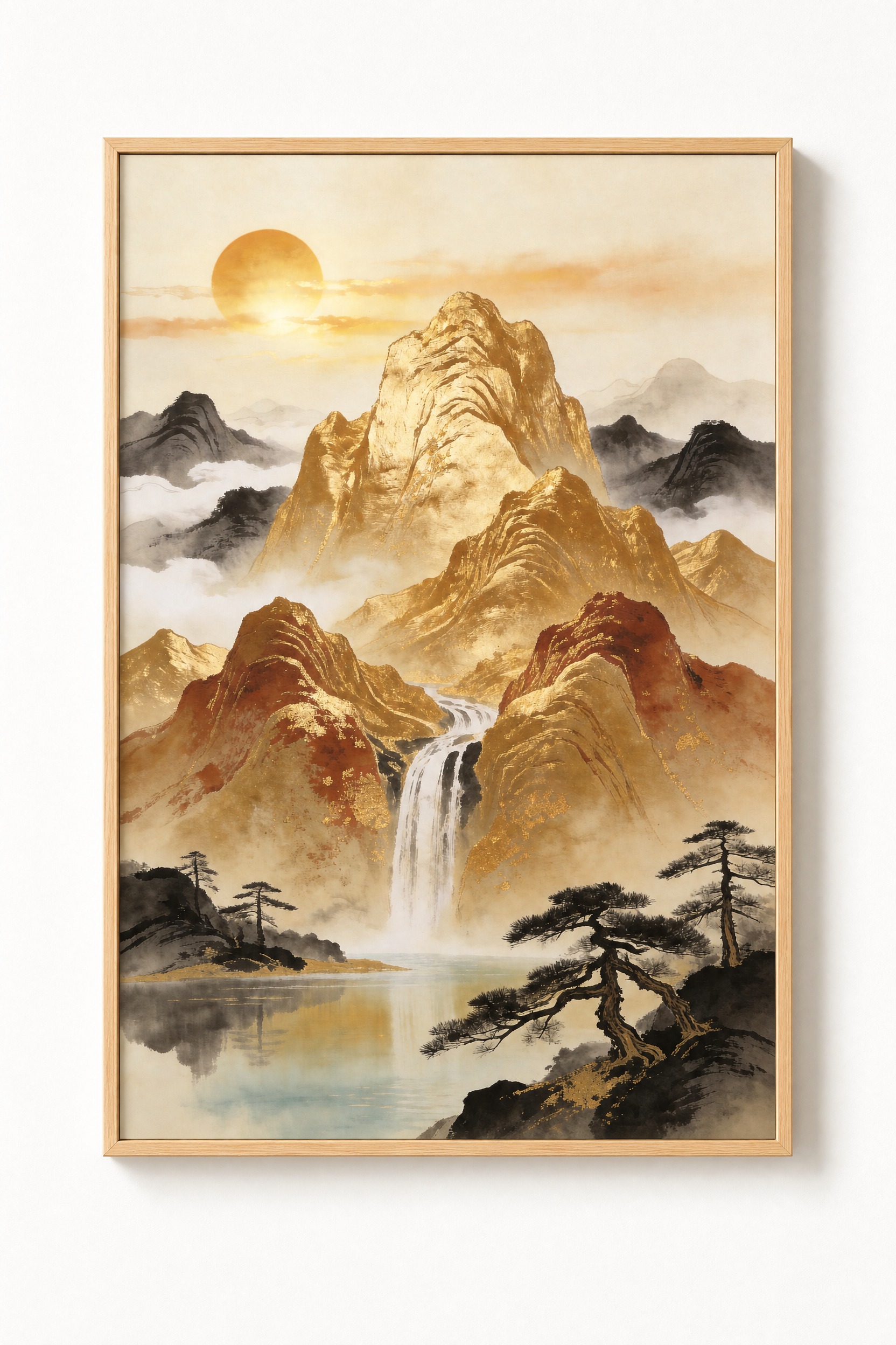 为这张画芯添加原木色画框：1. 画框为原木色（自然浅木色）L型… - 图片创意预览