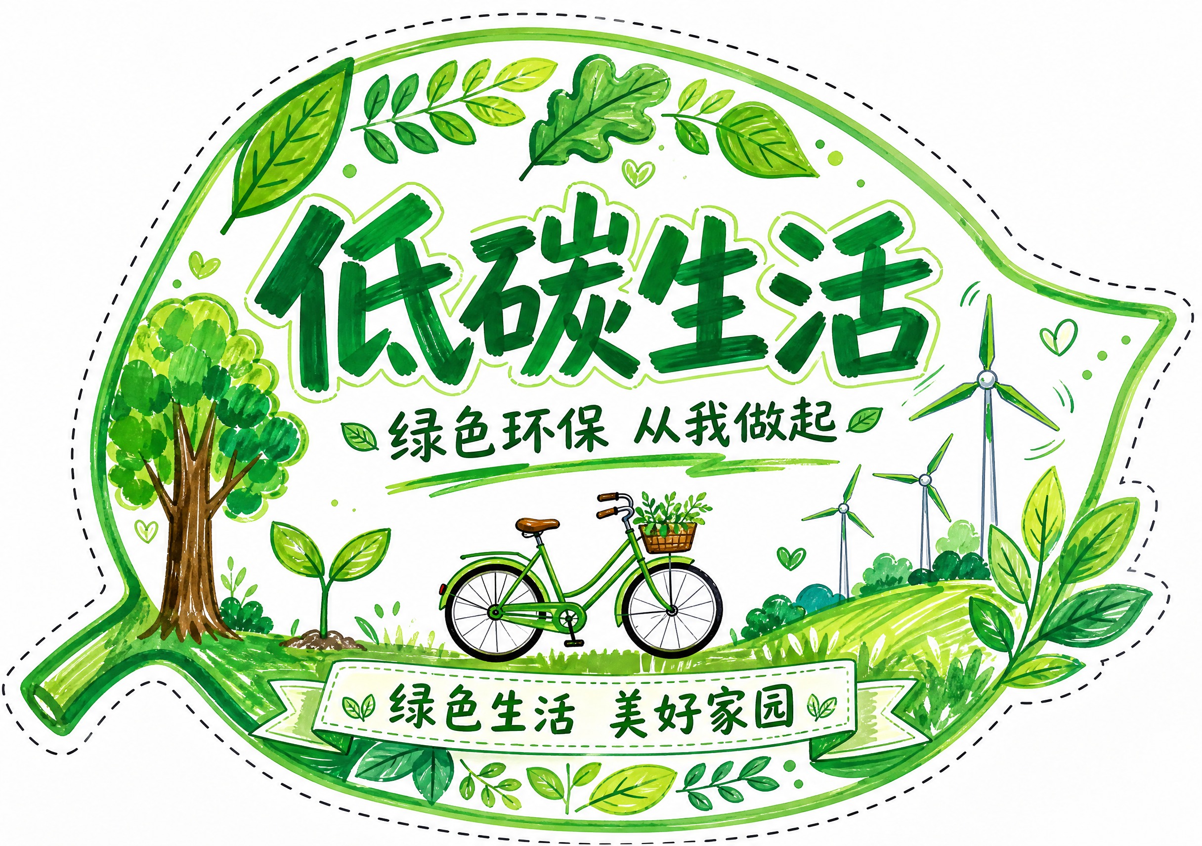 低碳生活主题异形创意卡片设计，横版A4尺寸（297×210mm… - 图片创意预览