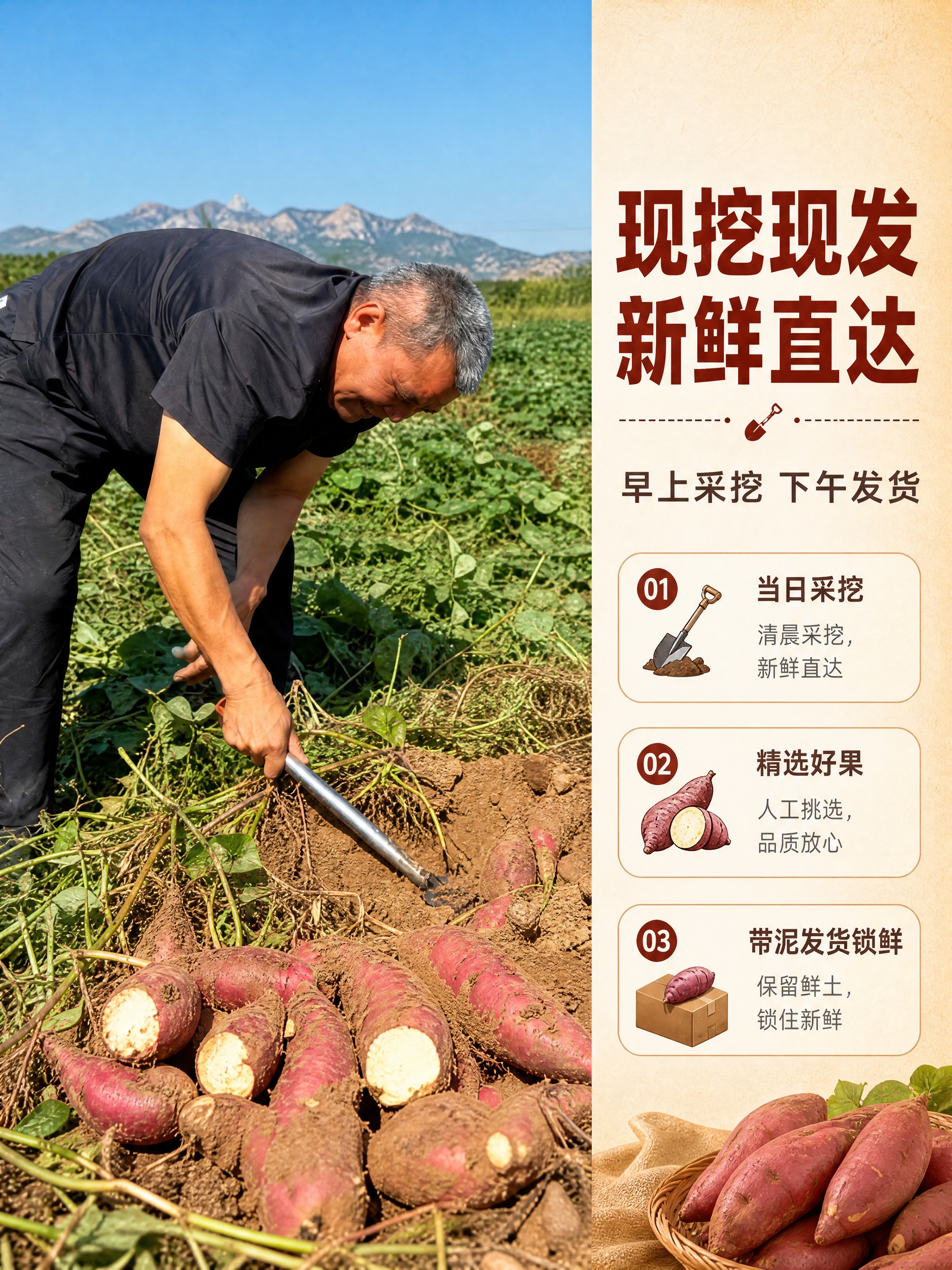 [商品] 使用【图2】山东青岛农民田间采挖哈密地瓜；保留农民弯… - 图片创意预览