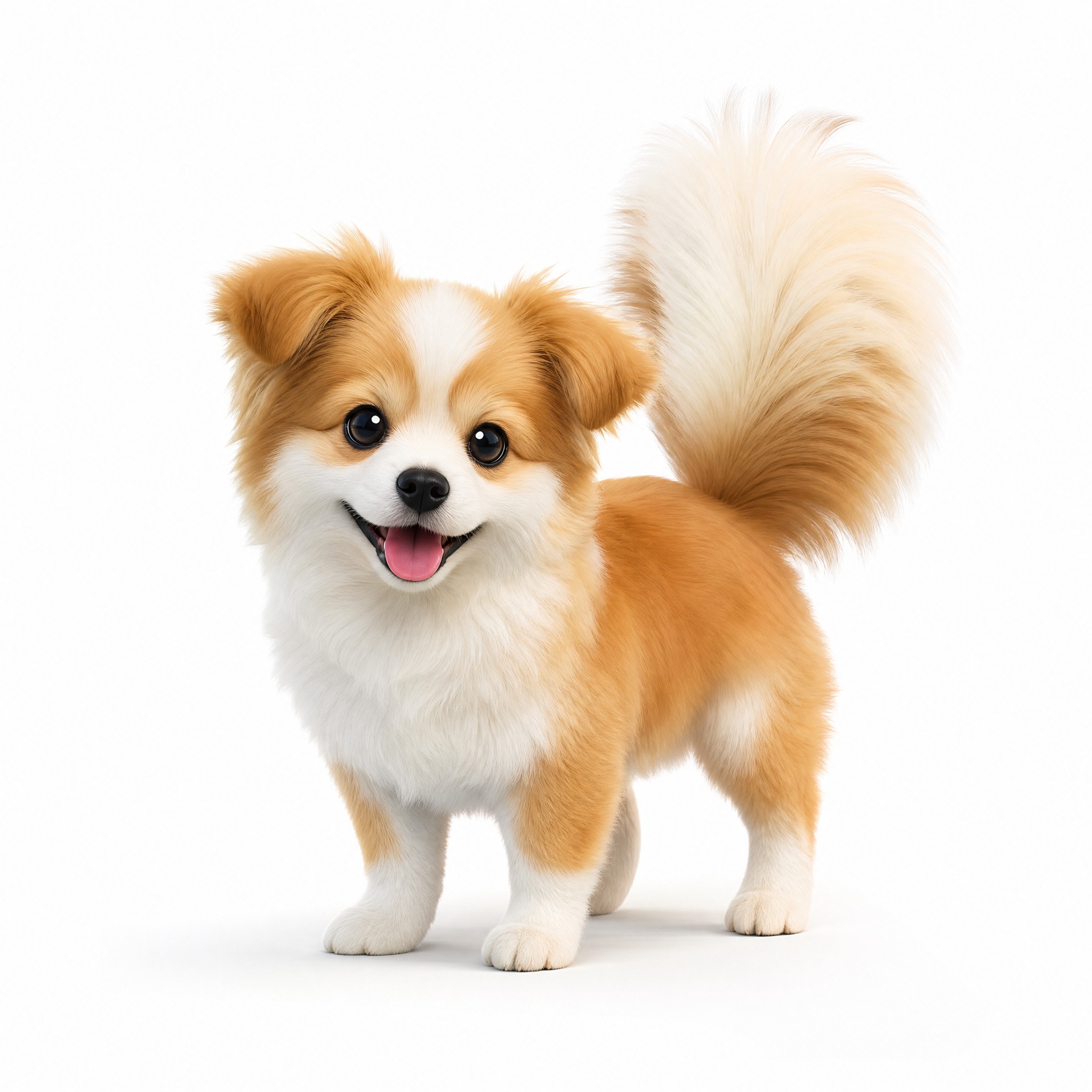 白色纯净背景，画面中间是一只可爱的小狗（dog），重点突出它毛… - 图片创意预览