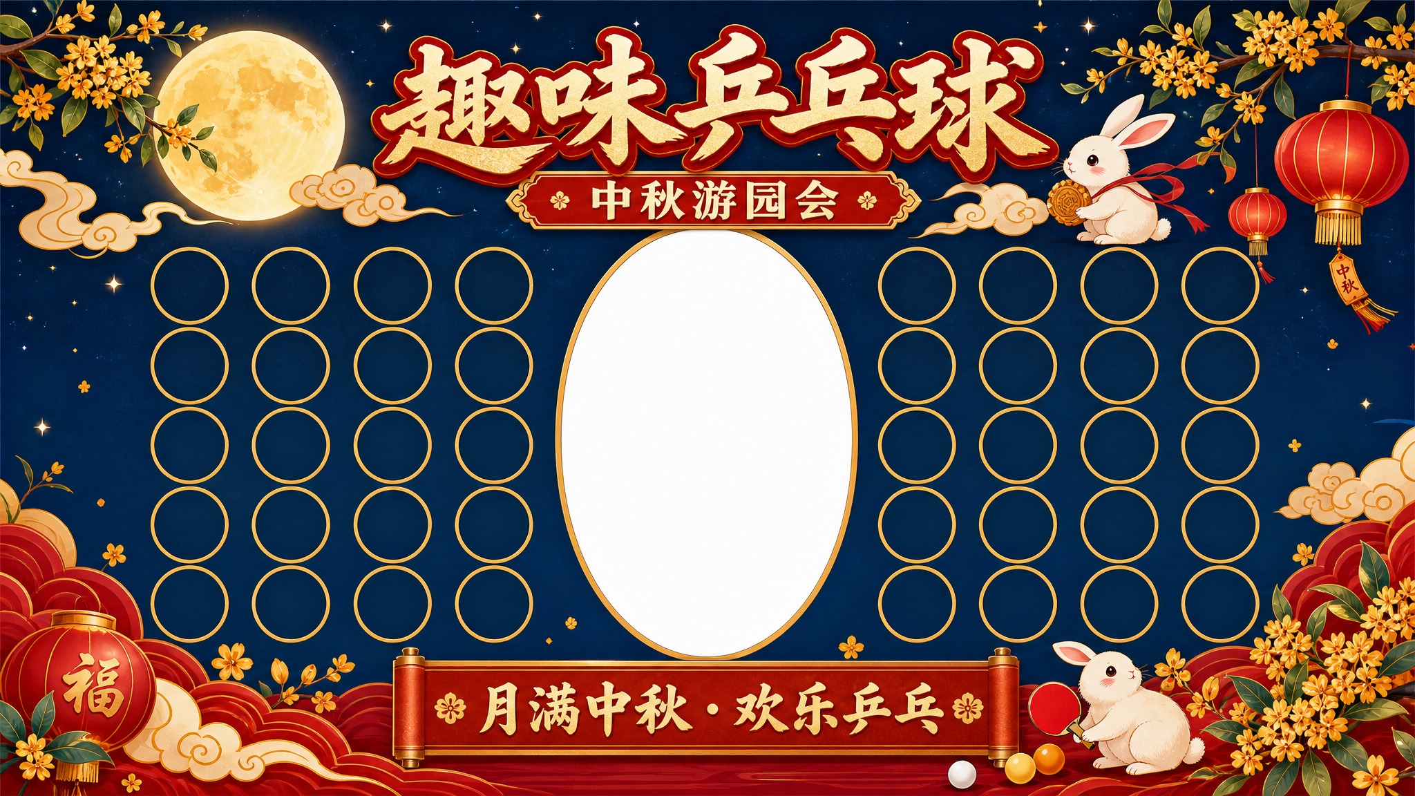 制作一张校园中秋活动的《趣味乒乓球》游戏背景板设计图，横版宽幅… - 图片创意预览