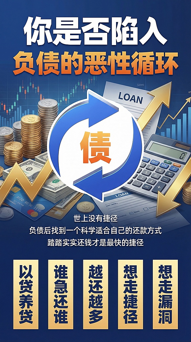 优化这张负债警示图，在背景添加金融相关元素，提升图片整体清晰度，保持原有文字内容和排版不变