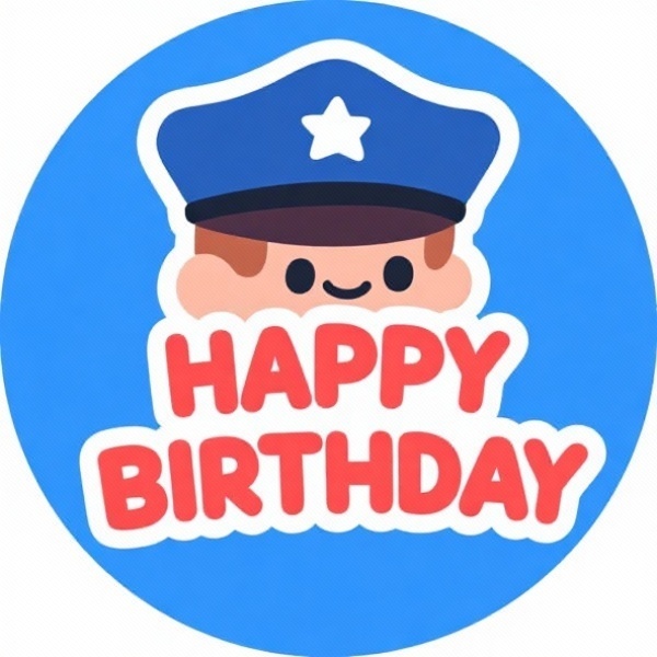 生成一个带有HAPPY BIRTHDAY字体的警察元素贴纸预览效果