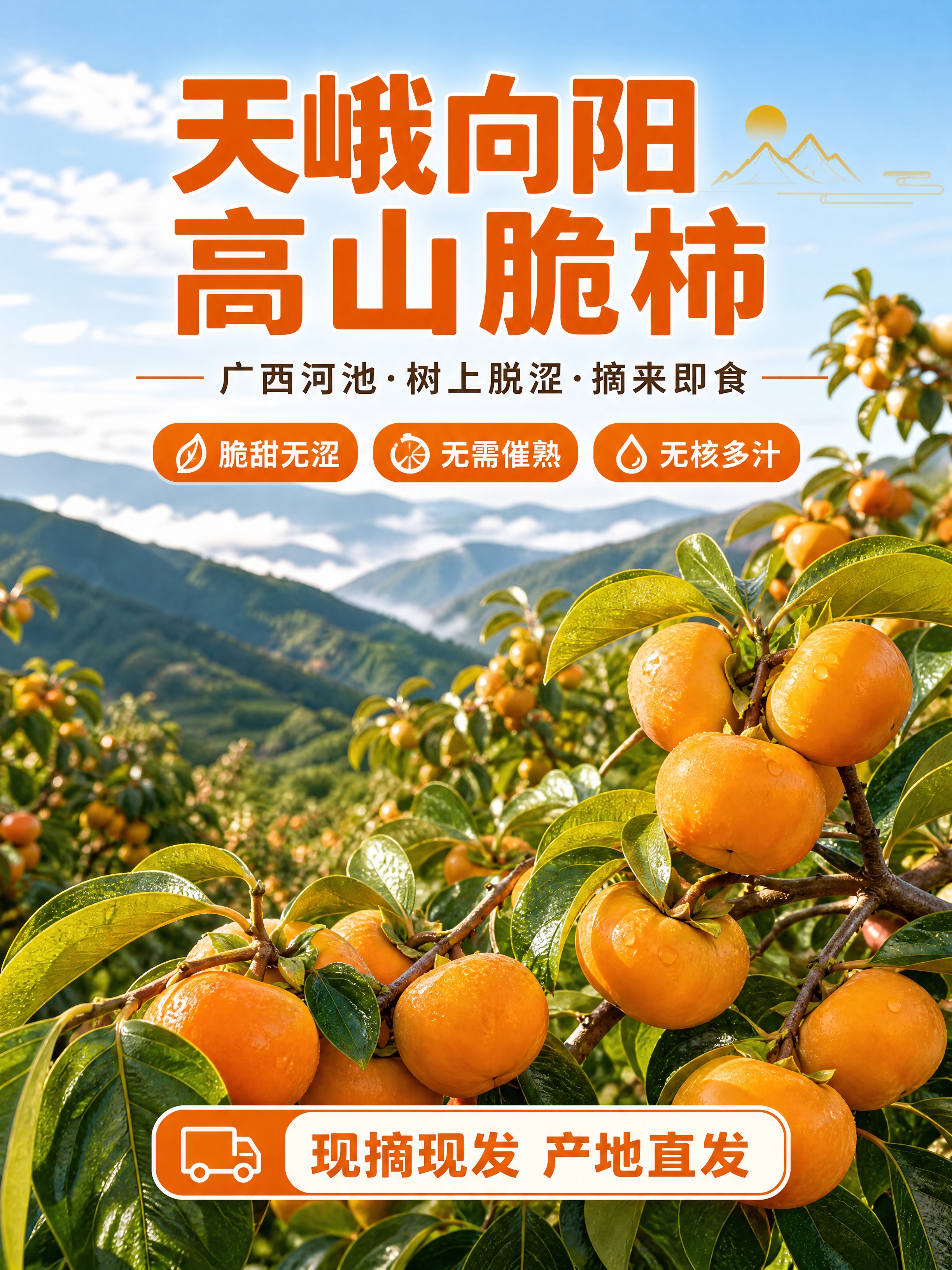[商品] 使用【图3】高山果园满枝脆柿场景；保留脆柿橙黄圆润果… - 图片创意预览