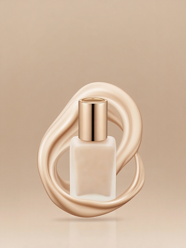 搭配轻柔的米棕色流体环绕，背景采用渐变的浅米色