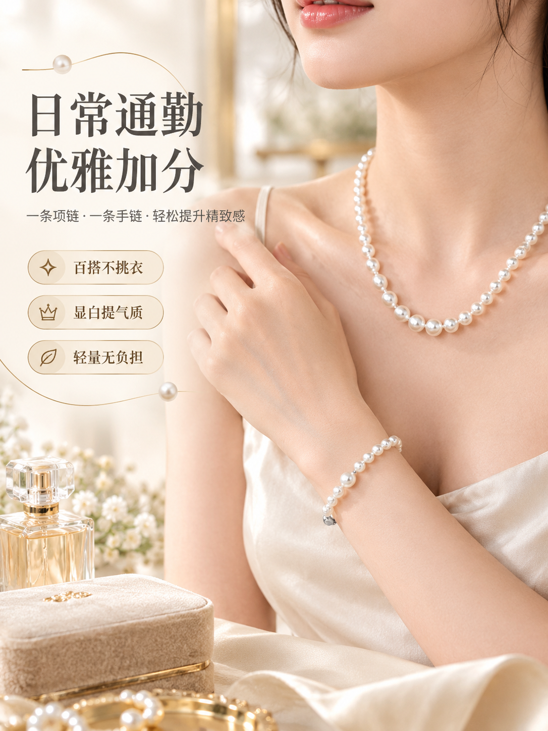 [商品] 使用【图1】珍珠项链+珍珠手链套装；商品处理：保留珍… - 图片创意预览