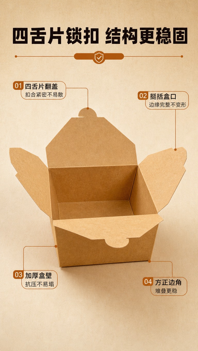 [商品] 使用【图1】牛皮纸餐盒（四舌片翻盖式外卖打包盒）；保… - 图片创意预览