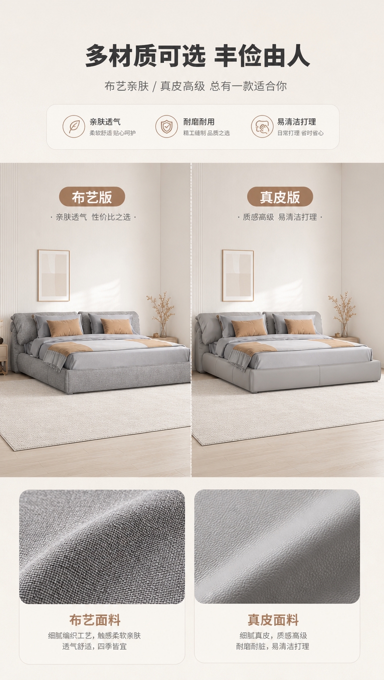 [商品] 使用【图1】灰色软包落地床为基础款；保留床型结构、饱… - 图片创意预览