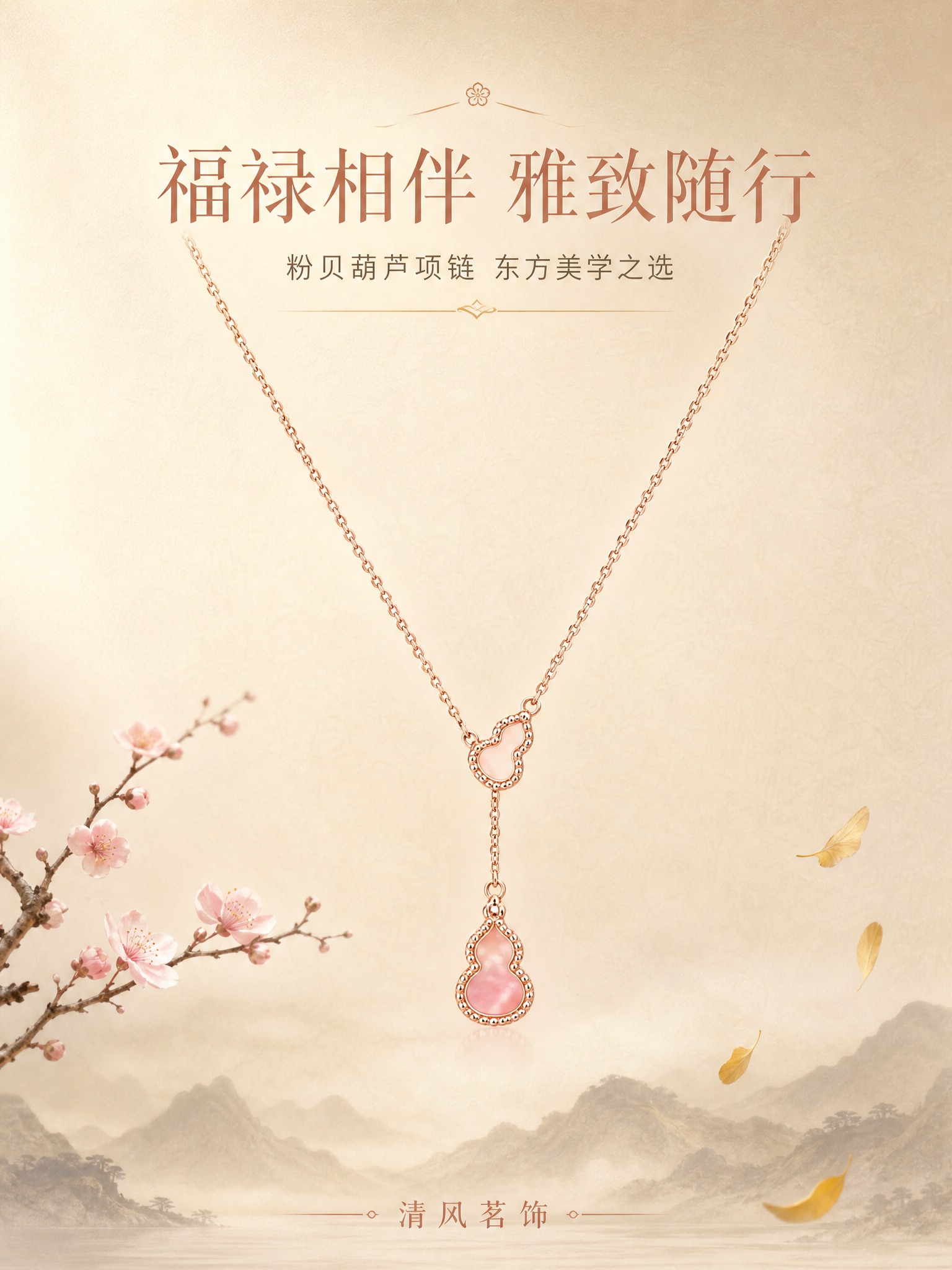 [商品] 使用【图1】粉贝葫芦项链；保留玫瑰金细链、粉贝葫芦吊… - 图片创意预览