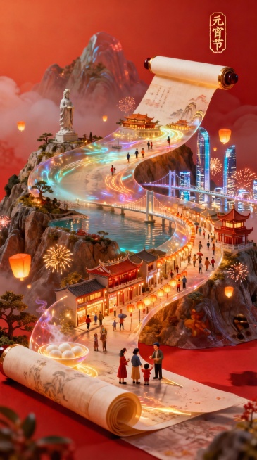 在画面内将人物的比例减少，加上厦门双子塔预览效果