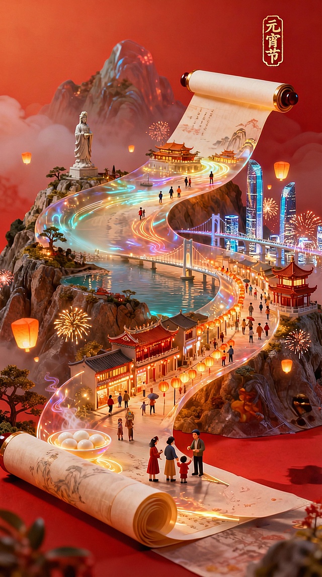 在画面内将人物的比例减少，加上厦门双子塔