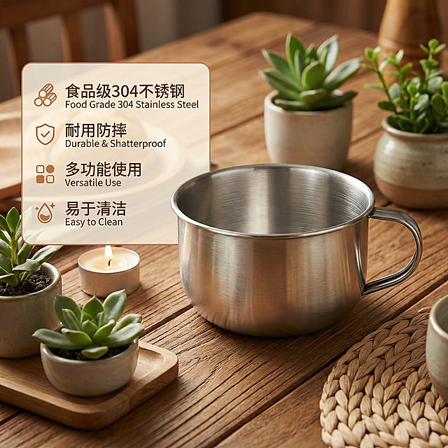 为这款小口杯，生成一张可以用于美国亚马逊电商的温馨感卖点图，卖点列表展示，图片比例1:1