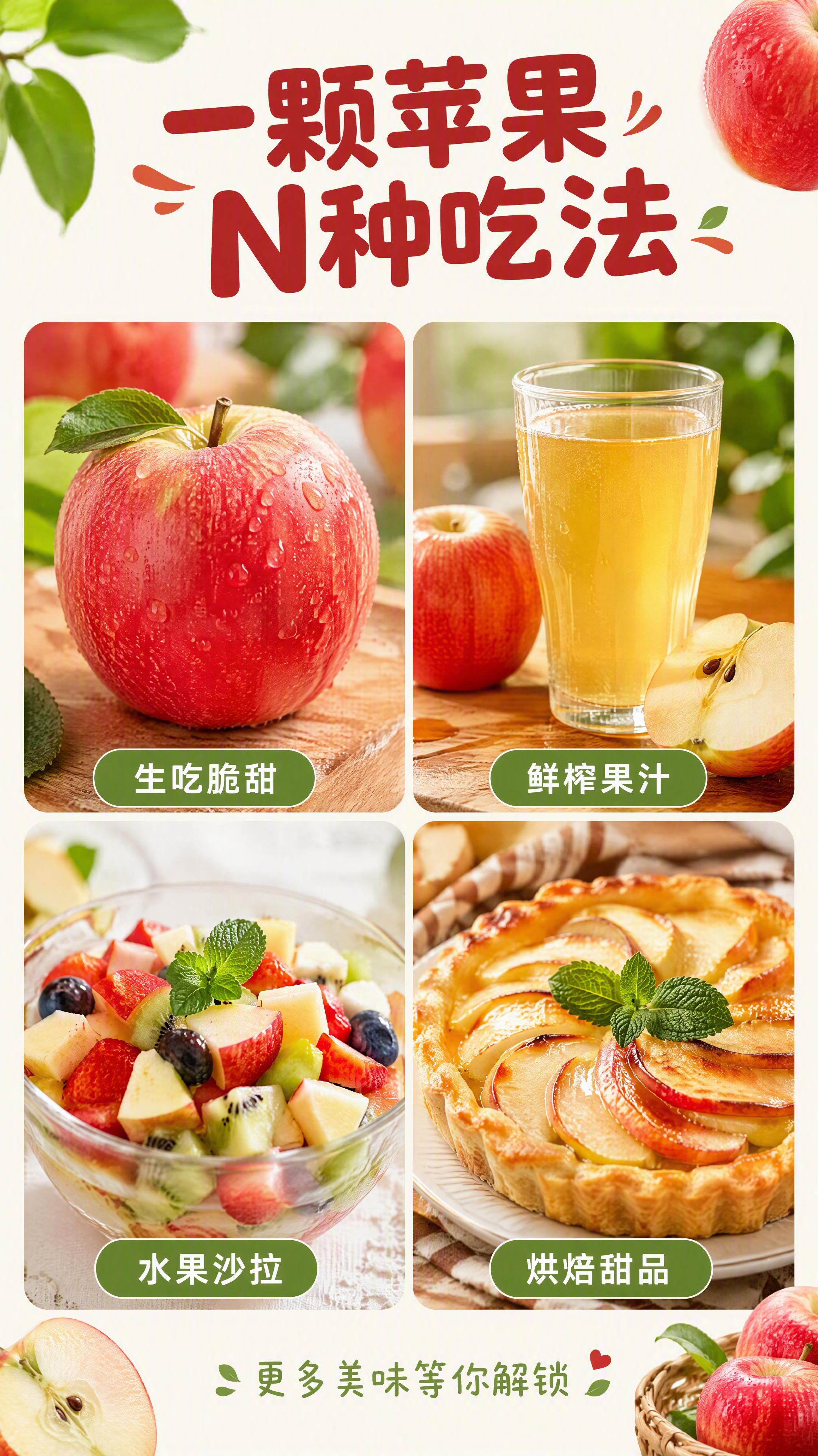[第9张] 详情页多样吃法页-苹果多种食用方式展示。本张使用【… - 图片创意预览
