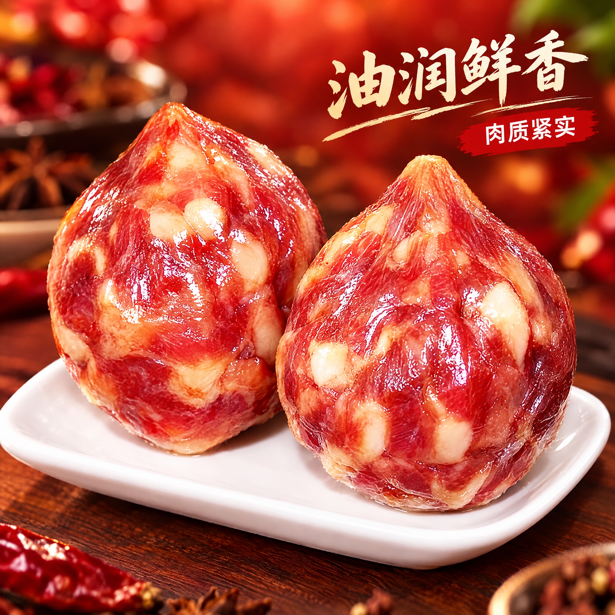 香肚电商详情图，1:1正方形构图，香肚产品占据画面大面积，保持… - 图片创意预览