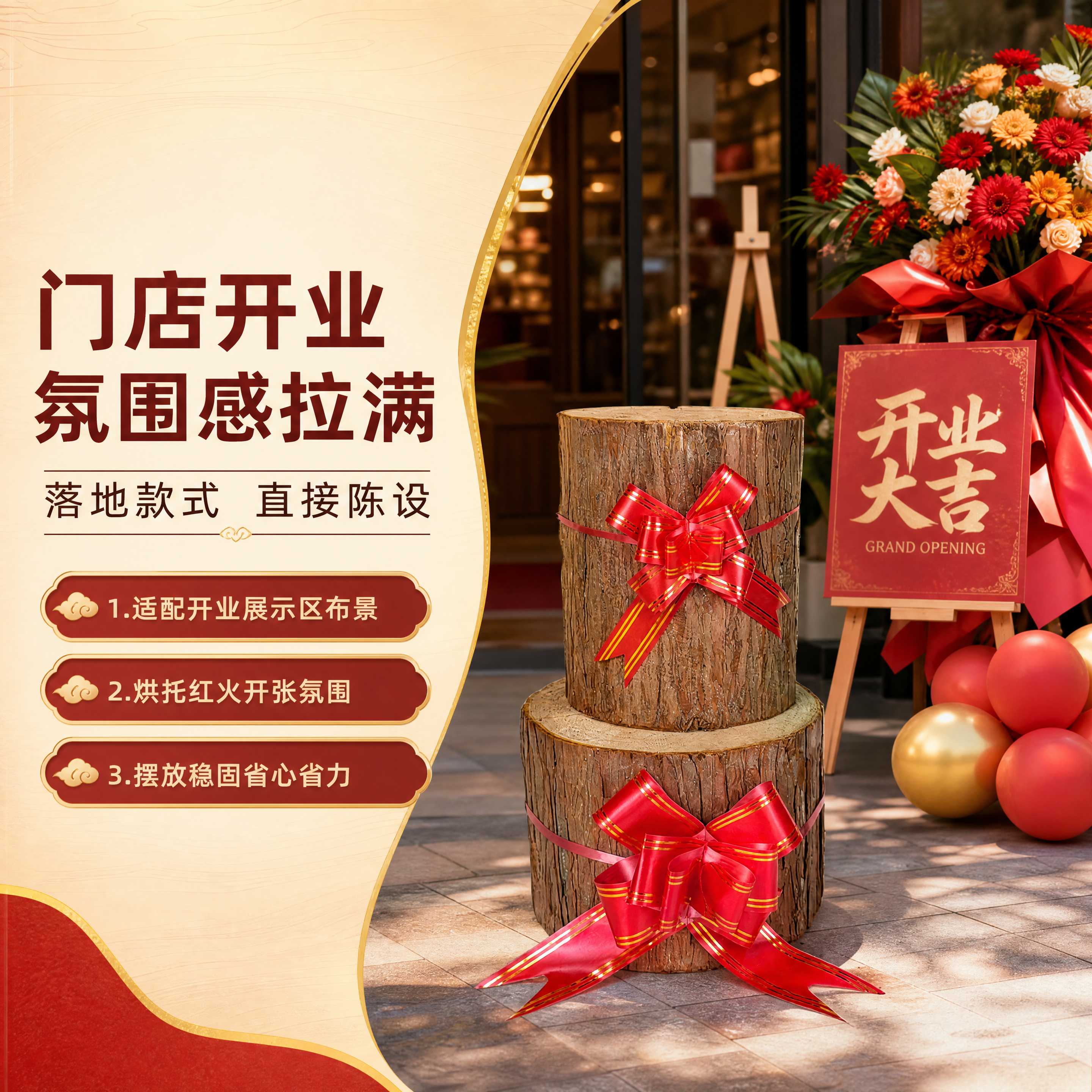 [商品] 使用【图4】大小两个杉墩木段配红绳花落地摆件叠放展示… - 图片创意预览