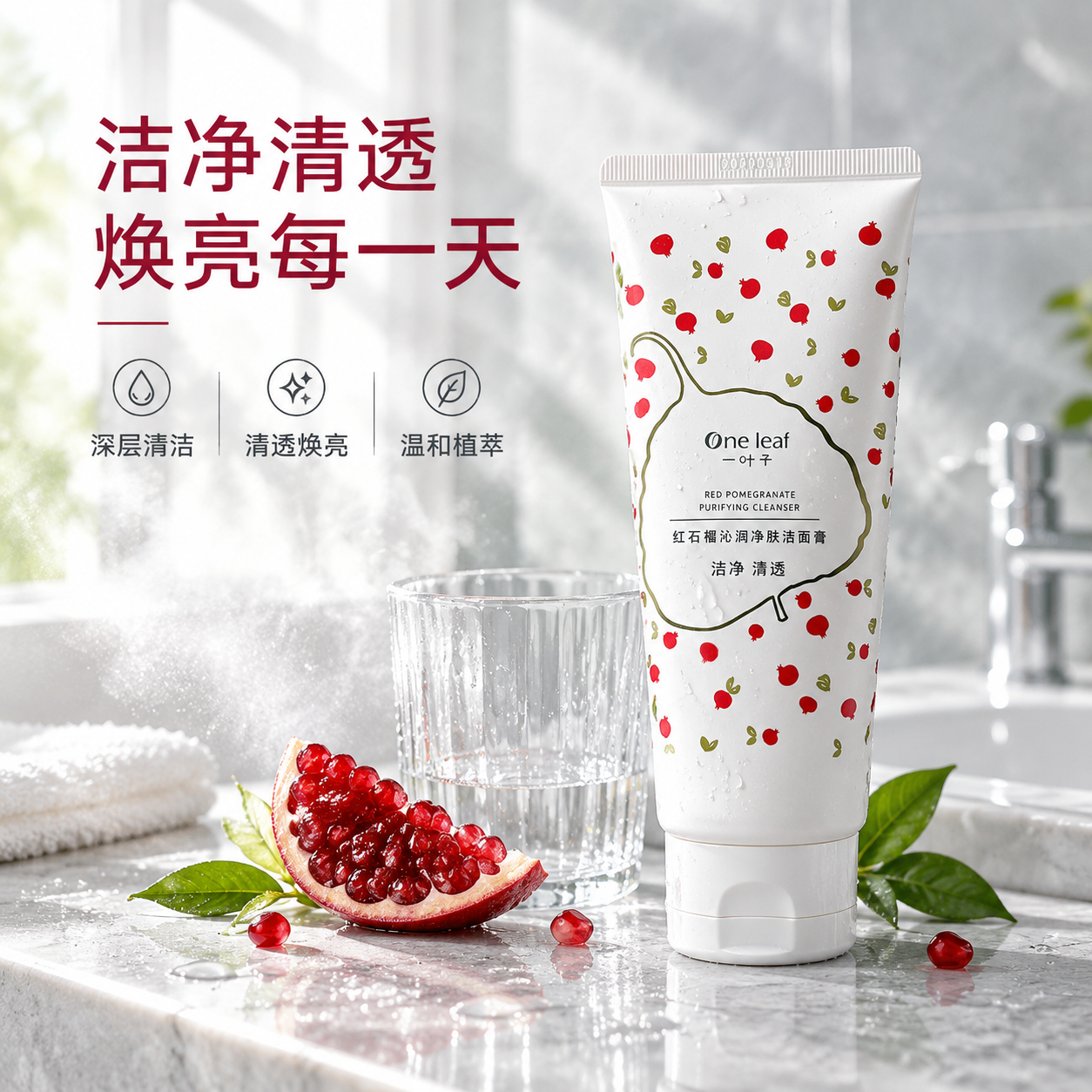 [主图-4] 使用场景与使用感受，展示浴室洁面场景，传递洁净清… - 图片创意预览