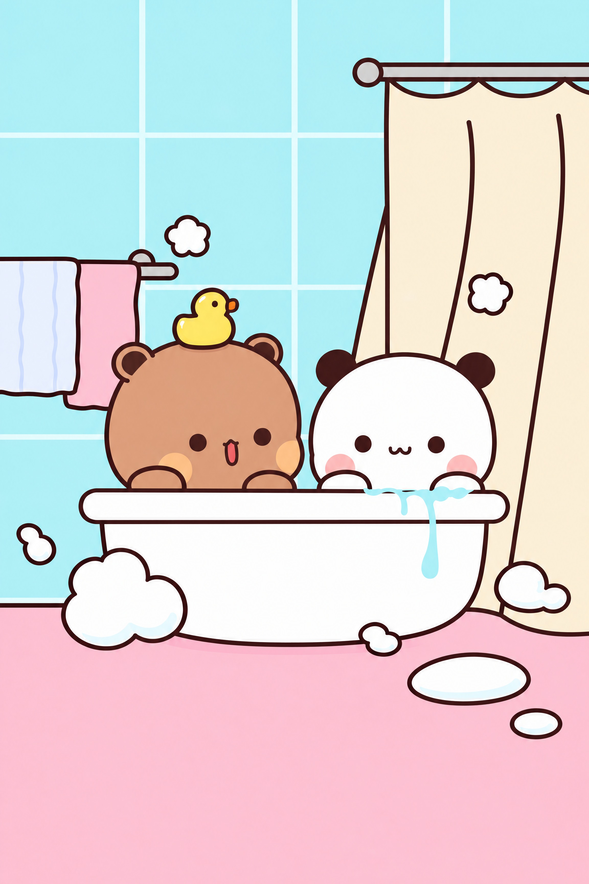 从参考图中提取门帘上的卡通小熊熊猫洗澡图案，完整保留原图的所有… - 图片创意预览