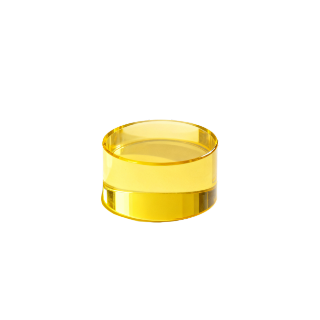 生成一个黄色亚克力圆柱体，仰视视角，不要光线，用于电商展示台，纯白背景预览效果