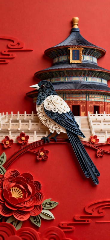 北京要红色的 长图 衍纸喜鹊的预览效果