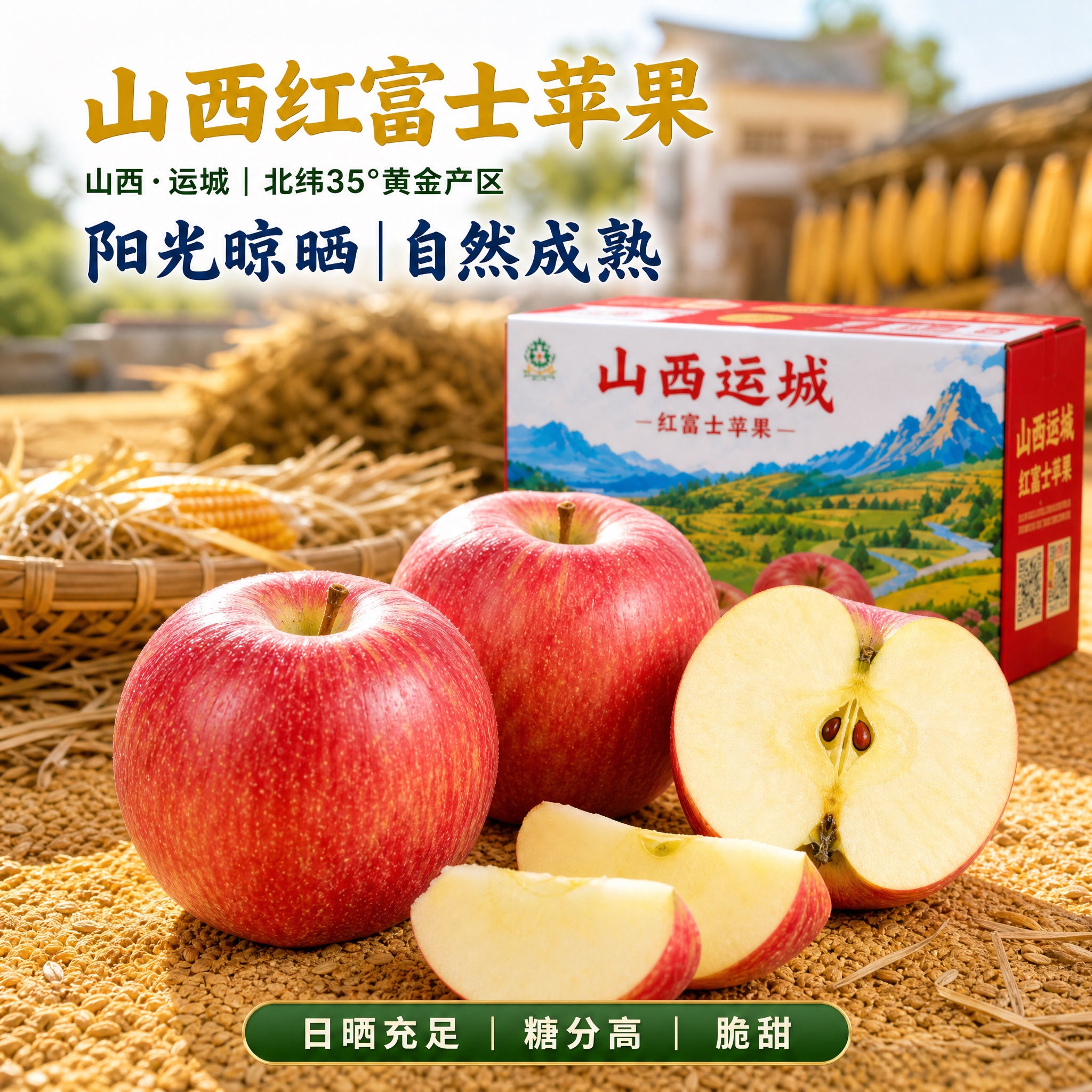 京东电商主图，800×800像素，1:1比例，山西运城红富士苹… - 图片创意预览
