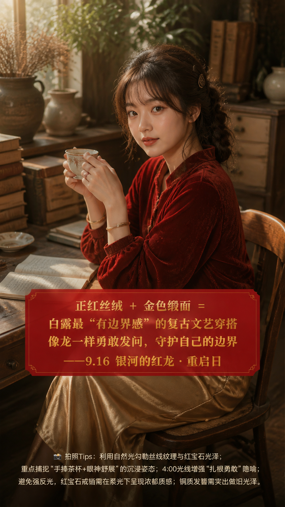 以参考图中年轻东亚女性的五官和面部特征为基准，生成一张复古文艺… - 图片创意预览