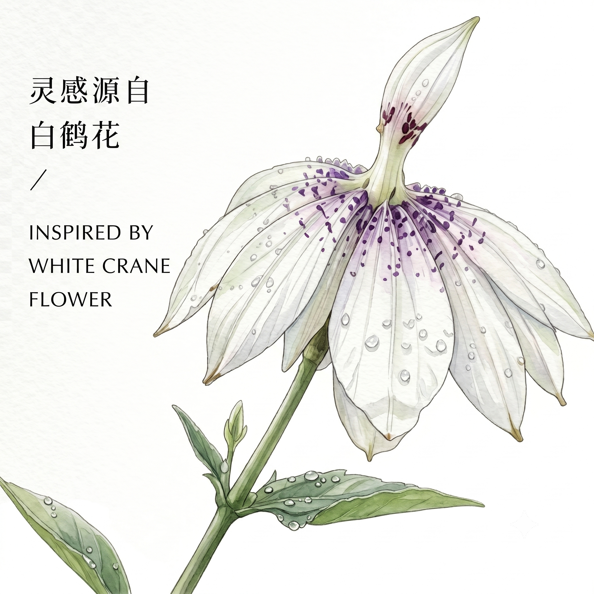 将照片转换为精致手绘水彩风格，保留白鹤花的原始造型，保持白鹤花… - 图片创意预览