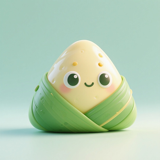3D风格的卡通粽子，拟人化设计，塑料质感，可爱表情，端午节创意。