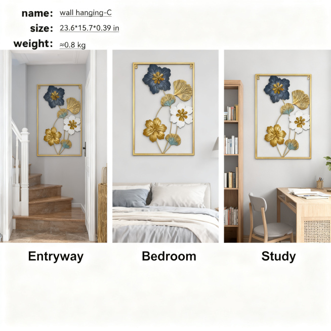 [Main Image 5] Multi-space adaptation showcase. Metal floral wall hanging. [Atmosphere Style] Clean预览效果