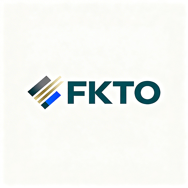 富凯图尔装饰FKTO品牌LOGO设计，横版组合，图形与文字比例为1:2.5，主色调为深空灰#2C3E50搭配香槟金#D4AF37，搭配科技蓝#3498DB点缀，包含品牌首字母FKTO图形符号，带有核心辅助图形三道金线渐变设计，简约现代高端，适用于装饰公司，简洁大气，专业质感