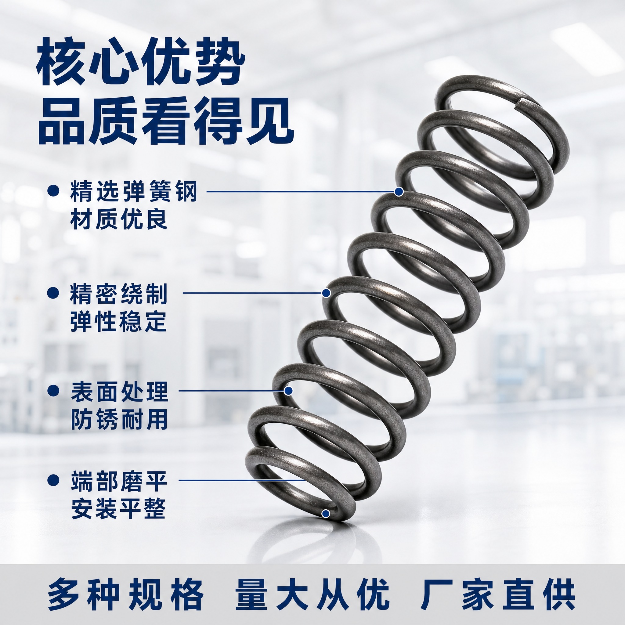 [主图-2] 产品亮点卖点图，展示圆线螺旋压缩弹簧的核心优势与… - 图片创意预览