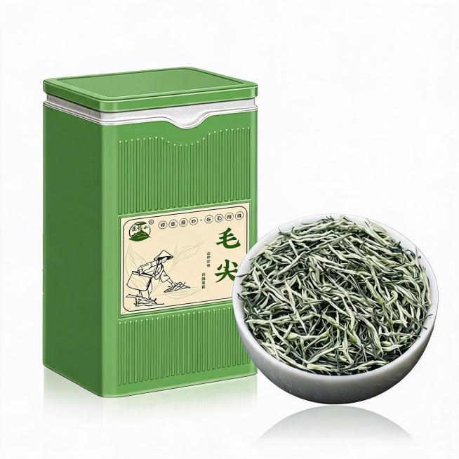 去掉图二后面的那罐茶叶，只保留前面一罐茶叶和装毛尖的碗，将整体往上移动居中，保留底部倒影，和图一处理方式一致预览效果