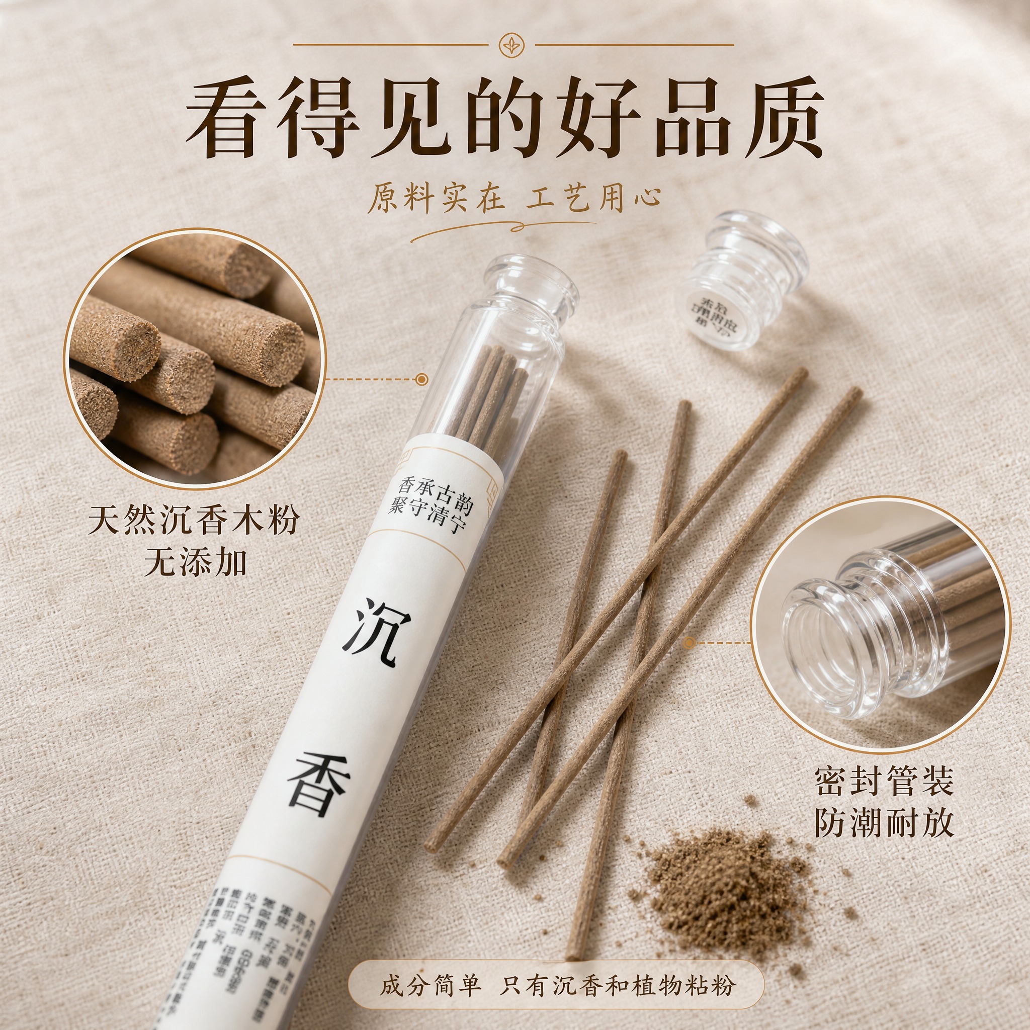 [主图-4] 微信小店品质信任图，沉香线香原料与做工展示，建立… - 图片创意预览