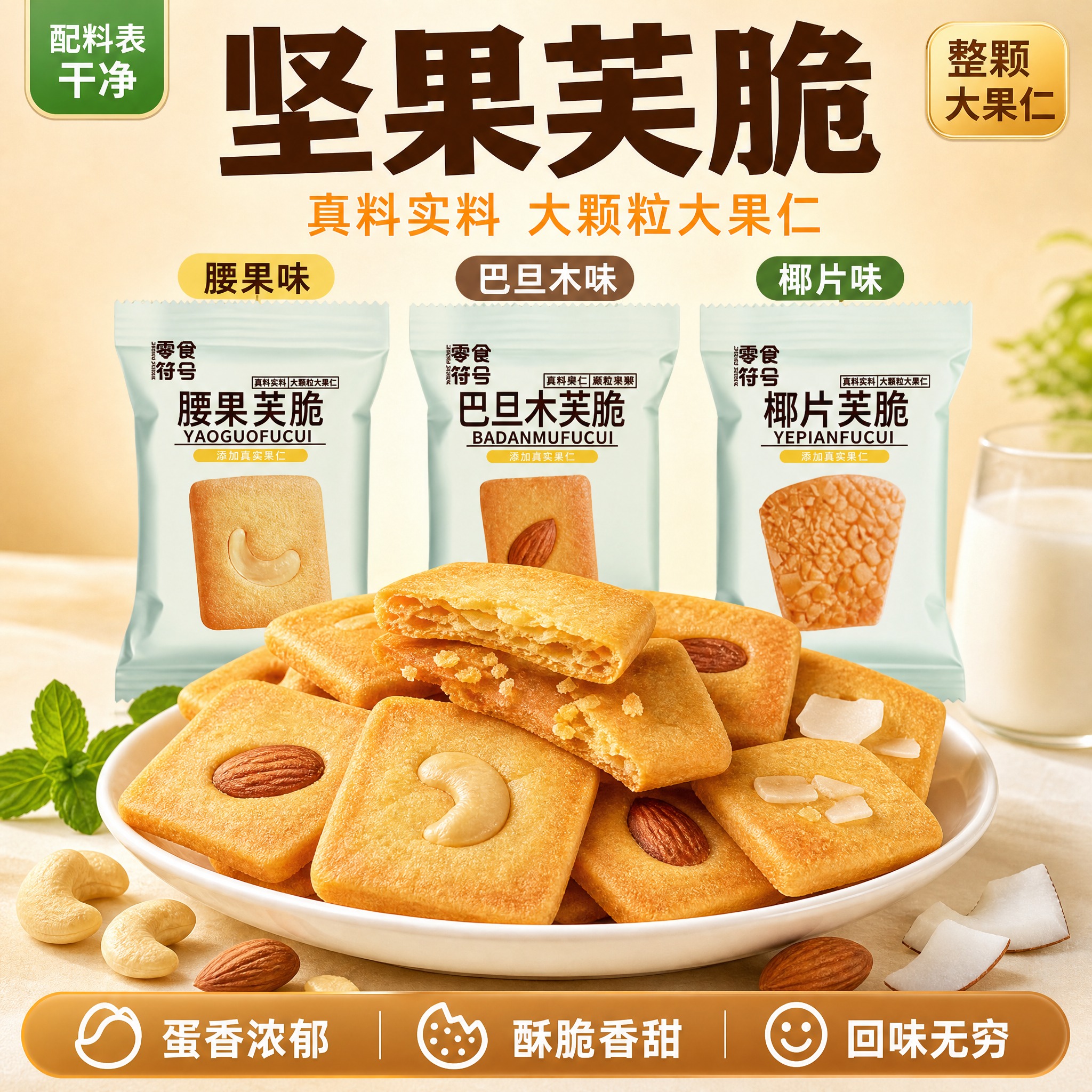[单张主图] 零食符号坚果芙脆 爆款促销感主图 三味大果仁酥脆… - 图片创意预览